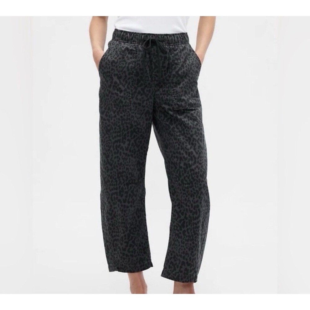 GAP Mid Rise Print Pull On Barrel Jeans Grey Leopard Print Womens Size Large